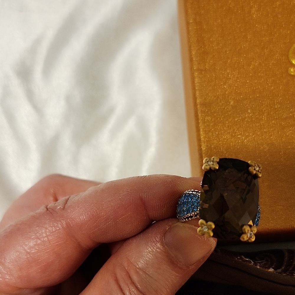 Barbara Bixby Sterling Silver And 18kt Gold Smoky Topaz Ring Sz 8 - Picture 6 of 7